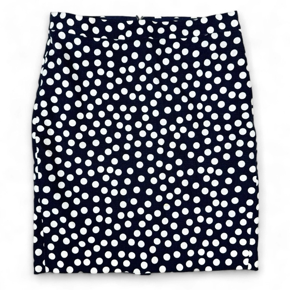 J CREW Factory The Pencil Skirt Womens 4 Navy White Polka Dot Lined Career